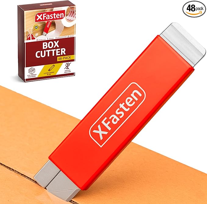 XFasten Flat Box Cutter Retractable Bulk 48-Pack Slim Utility Knife Retractable with Single Edge Razor Knife Blade Scraper, Portable Mini Box Cutter Bulk for Cardboard, Vinyl, and Paper Letter Opener