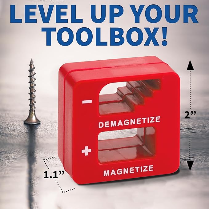 Demagnetizer and Magnetizer for Screwdrivers Tips, Bits, and Small Tools, Large or Big Screws, Drills, Drill Bits, Sockets, Nuts, Bolts, Nails and Precision Construction Tools - Red
