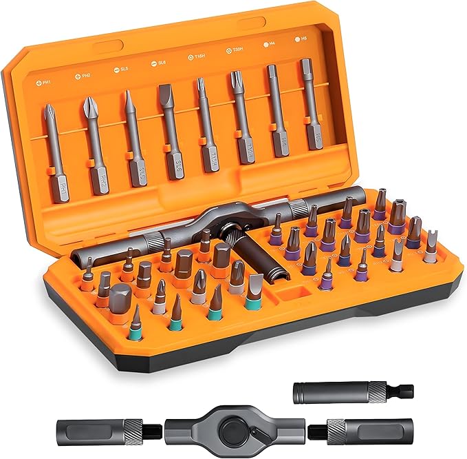 42-in-one magnetic ratchet screwdriver set, [S2 steel] 40-position + T-shaped handle, suitable for home use, automobiles, bicycles, motorcycles, electronic repair - portable tool storage box.