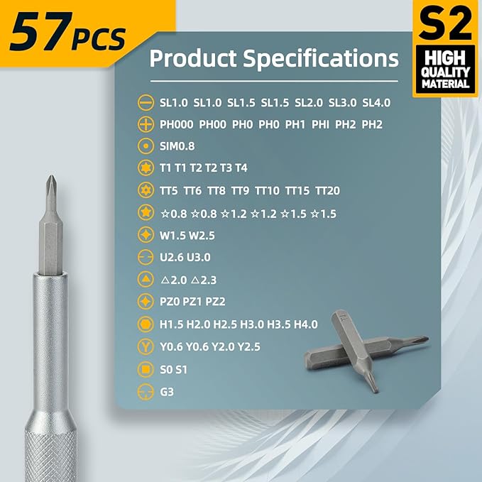 Precision Screwdriver Set, 57-in-1 Magnetic Small Electronics Repair Tool Kit with S2 Steel Bits & Flip-Open Magnetic Case for Laptop, PC, Tablet, Phone, Watch, Glasses, Gaming Console, DIY