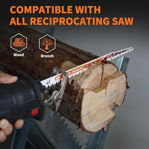 12-Piece Wood Pruning Reciprocating Saw Blade Set, Saw Blades Set, High Carbon Steel Pruning Blades for Tree, Wood and PVC Pipe Cutting