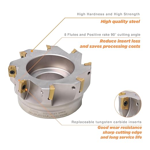 90 Degree Indexable Face Mill with 8 Pcs Carbide Inserts, 4" Cutting Diameter