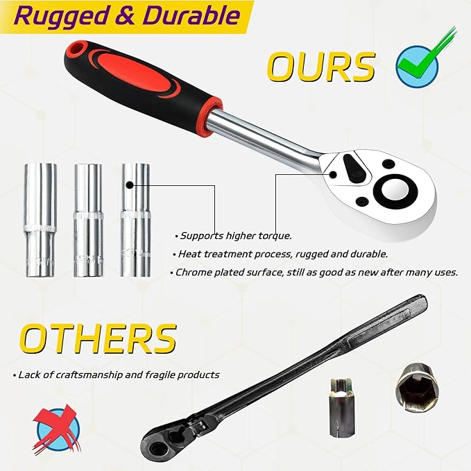 PIRIPARA 108 Piece Mechanics Tool Set Metric And Standard 1/4" & 1/2" Socket Set, Ratchet Set, Universal Joint, Extension Bars, Quick Release Reversible Ratchet Wrench, Plastic Toolbox Storage