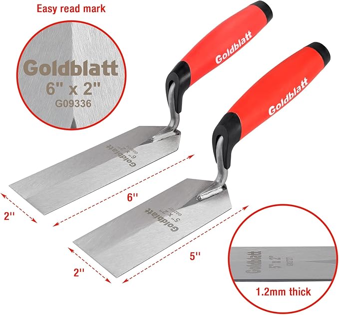 Goldblatt Industries Margin Trowel set, 6"X2" & 5"X2", Professional Masonry Flooring Tool for Concrete, Cement, Tile