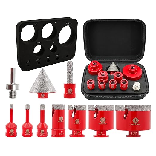 Diamond Core Drill Bit Set - FOCSTOL 10pcs (6/8/10/25/35/50/65mm+10mm Finger Milling Bit+50mm Beveling Chamfer Bit+Hex) Hole Saw Kit for Porcelain Ceramic Tile Marble Granite with 5/8''-11 Thread
