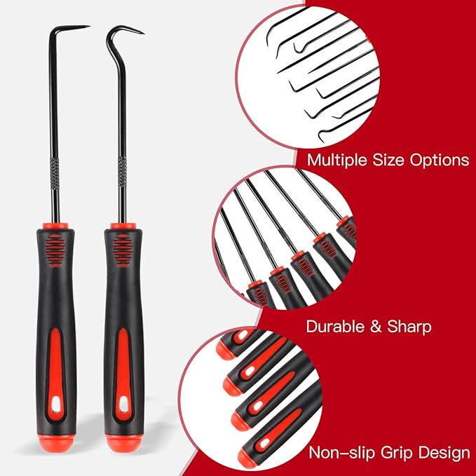 10PCS Pick Set Mechanic, Hook and Pick Tool Set with Non-Slip Grip, Long & Mini Automotive Pick Set for O-Ring, Seal & Gasket Removal, Car Repair, Mechanical and DIY Use