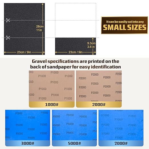 25PCS Sandpaper, Wet Dry Sandpaper, High Grit 1000 2000 3000 5000 7000 Sandpaper Sheets Assortment for Wood Metal Polishing Automotive Sanding, 9 x 11 inches