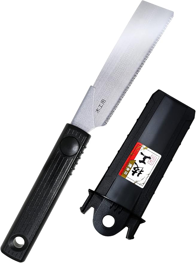 KAKURI Mini Japanese Pull Saw 4.3" with Sheath - Kataba Single Edge Handsaw for Woodworking, Laminated Wood Cutting, DIY, Hobby - Made in Japan