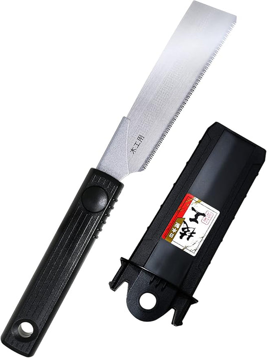 KAKURI Mini Japanese Pull Saw 4.3" with Sheath - Kataba Single Edge Handsaw for Woodworking, Laminated Wood Cutting, DIY, Hobby - Made in Japan