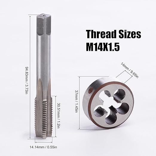 M14 x 1.5mm Metric Tap and Die Set, M14 x 1.5mm High-Speed Steel Machine Round Tap Die Set, Right Hand Thread Tap and Round Thread Die Tool