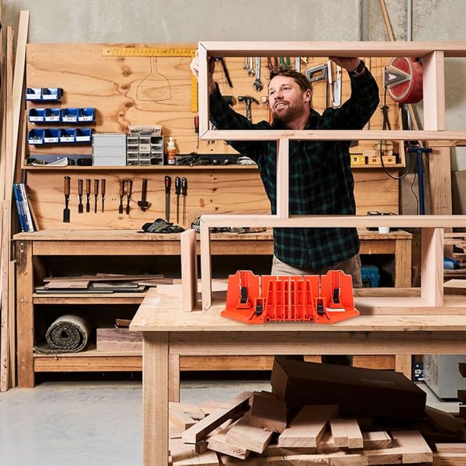 Woodworking Miter Saw Box, Precision Hand Clamping Mitre Cutter Case Set 22.5째 45째 90째 0째 Angles Cut Slot Types Storage Manual Double Sided Teeth Woodworker Craftsman Carver Carpenter Accurate Cutting