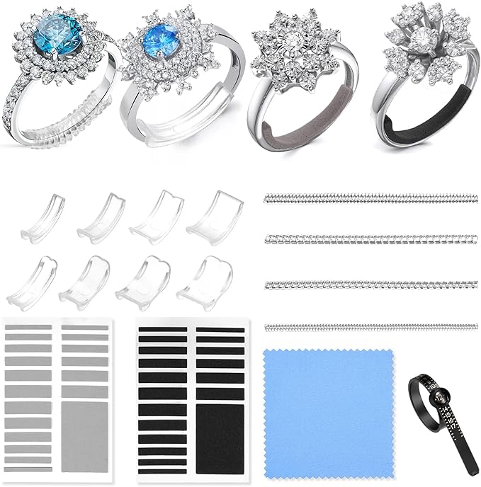 Anpro Ring Size Adjuster for Loose Rings, 52 Piece 4 Style for Different Band Widths Ring Sizer Adjuster Set, w/Polishing Cloth,Ring Size Measuring Tool