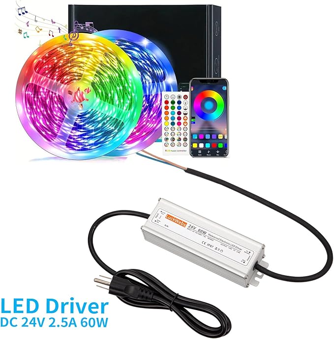24V60W Waterproof LED Driver Power Supply AC90-130V to DC24V2.5A Low Voltage IP67 Transformer Outdoor LED Garden Light Power Supply Suitable for Indoor and Outdoor 24V Devices