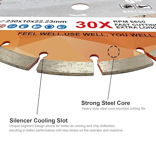 FEWELL 9 Inch Diamond Blade, Segmented General Purpose Blade Dry/Wet Cutting Concrete, Masonry, Brick, Block(1 Pack)