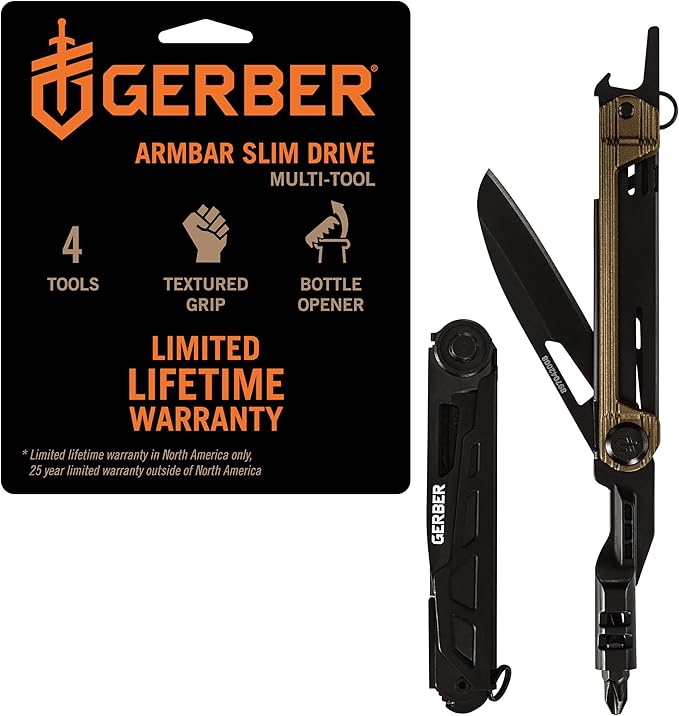 Gerber Gear Armbar Slim Drive Pocket Knife EDC Multitool with Screwdriver, Bottle Opener, Burnt Bronze