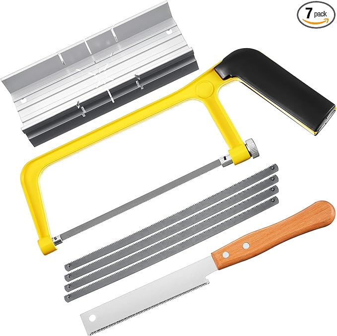 Mini Metal Miter Box and Saw Set 6 Inch Hand Hacksaw with Replacement Blades 5.3 Inch Small Aluminum Miter Box With Adjustable Cutting Angles Flush Cut Saw for Soft Metal Crafts Hobby Projects