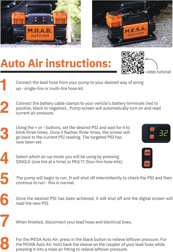 EZ FLATE M.O.A.B. Auto Air Compressor w/LCD Display, Set Target Pressure, dual air compressor, 10.6 CFM Offroad Air Compressor 4x4, 150 PSI, Inflator With Pressure Gauge