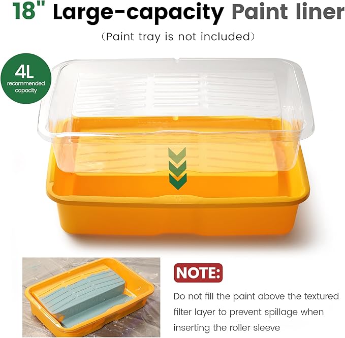 VOOMEY 12-Pack Paint Tray Liners 18 Inch, Disposable Paint Roller Tray Liners for 18??Paint Trays, Deep-Well Paint Pan Liners, Easy Clean & Quick Color Change(Compatible with 18 Inch Paint Trays Only)