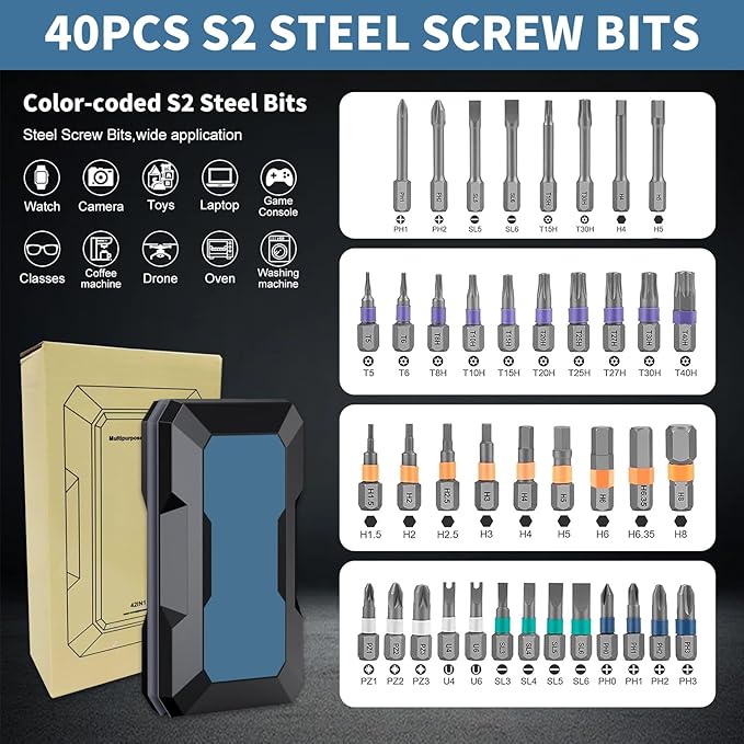 42 in 1 Magnetic Screwdriver Sets - Ratchet allen wrench set with Storage Case, Comes with a detachable T-handle, Furniture Assembly, Bicycle, Computer & DIY Projects