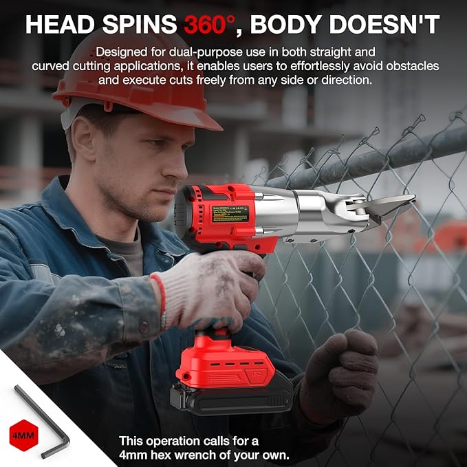 Cordless Metal Shears for Milwaukee M18 Battery - 14GA Metal Cutting Shears, 400Nm Torque, 360째 Pivoting Head, Cuts Stainless Sheet, Iron, Carpet, Leather, Cardboard (No Battery)