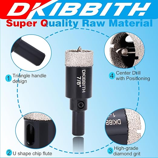 7/8" Diamond Hole-Saw Bits with Pilot Drill Bit - 2pc 7/8 in Diamond Tipped Tile Hole Saws with Guiding Bit for Accurate Drilling, for Porcelain Tile Ceramic Pottery Granite Stone Glass Bottles 22mm