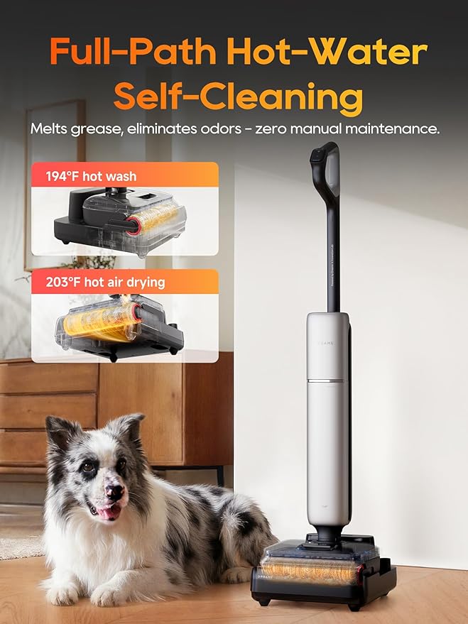 DREAME Aero Pro Cordless Vacuum Mop, Ultra-Slim with Hot Self-Cleaning/Self-Drying, 0 Hair Tangle, 60min Extended Runtime, Wet Dry Vacuum Pick-up & Mop at The Same Time