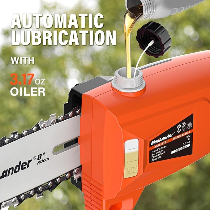 8 Inch Cordless Pole Saws, 20V Electric Pole Saw for Tree Trimming with 2 x 3.0Ah Battery & Charger, 16ft/s Cutting Speed Auto Oiling Multi-Angle Pole Chainsaw,15-Feet Maximum Adjustable Reach