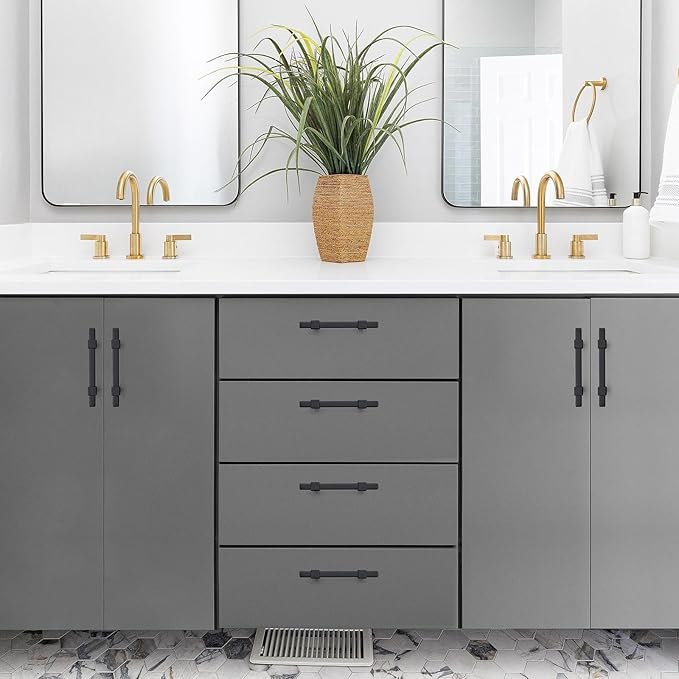 5 Pack Black Cabinet Handles - 3" Hole Center Cabinet Pulls Matte Black Drawer Pulls Cabinet Hardware Kitchen Handles for Cabinets