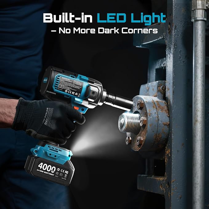 Seesii [Upgraded] Impact Wrench 1180 Ft-lbs (1600 N·m): 1/2" High-Torque Impact Gun with Detachable Handle, 21V Cordless Impact Driver 2x 4.0Ah Batteries for Car/Pickup Truck/Mower/Industrial Tasks
