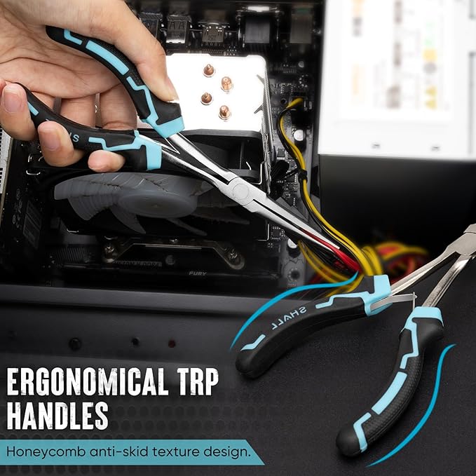 SHALL 7" Long Reach Needle Nose Pliers Set, 2PC Extra Long Nose & Bent Nose Pliers with Comfort Grip Handles, Non-Serrated Mini Pliers for Bending Wire, Jewelry Making, Crafts, Home Repair
