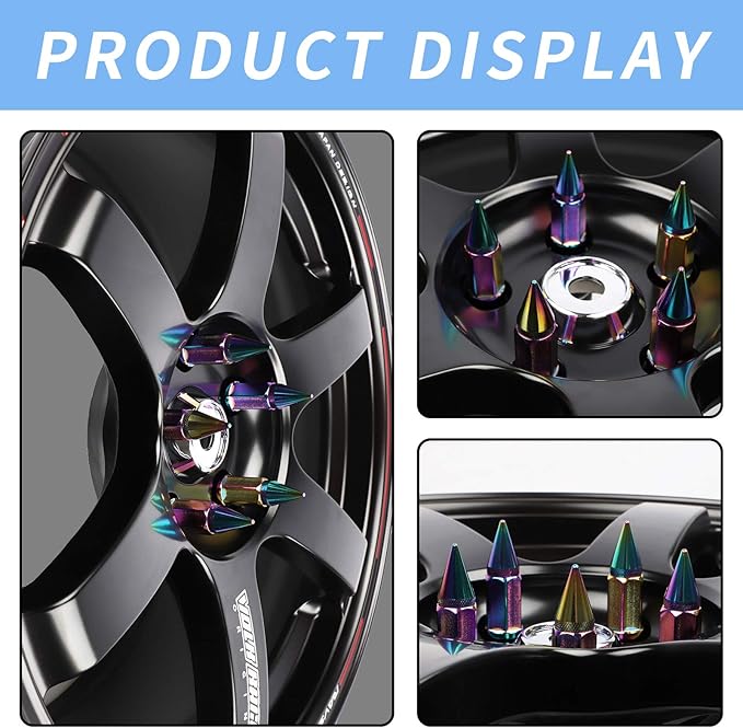 20Pcs Anti Theft Spiked Extended Tuner Wheel/Rims Lug Nut M12X1.5+Socket (Neo Chrome)