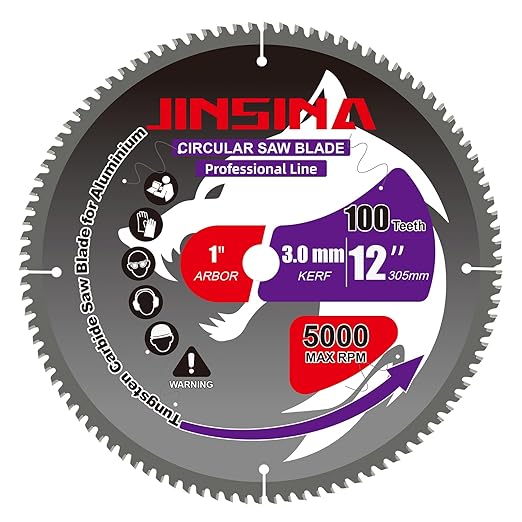 12" 100T Aluminum Circular Saw Blade, Table Miter Saw Blade with Tungsten Carbide Tipped, Cutting Blade for Non-Ferrous Metal, Copper, Polycarbonate, Drywall, MDF, Plastic, 1" 1PC
