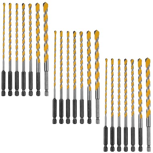 21 PCS Concrete Drill Bit Set 5/32"-3/8" Masonry Drill Bits Set 5 Sizes Carbide Drill Bits Carbide 1/4 Hex Shank for Glass/Brick/Plastic/Cement/Tile (3 Set)