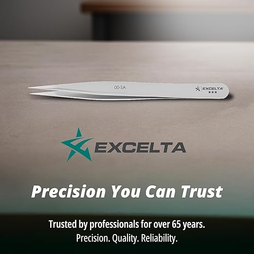 Excelta Precision Tweezers, Straight Medium Point, Professional Neverust Anti‑Magnetic Conductive Stainless Steel Tool with Slip‑Resistant Design for Medical Device Manufacturing, Jewelry, Electronics