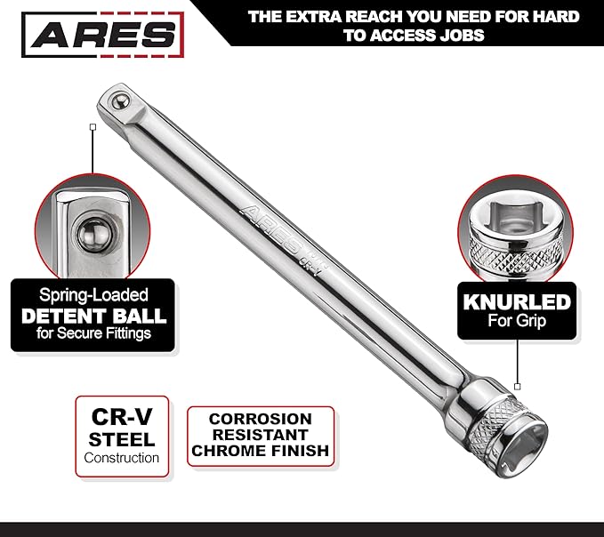 ARES 70243-3-Piece 1/4-Inch Drive Socket Extension Set - Includes 2-Inch, 4-Inch and 6-Inch Extensions - Premium Chrome Vanadium Steel with Mirror Finish