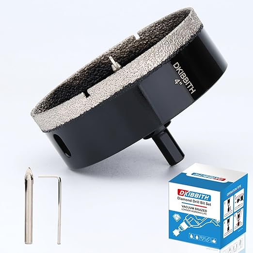 4" Diamond Hole-Saw Bits with Pilot Drill Bit 4 in Diamond Tipped Tile Hole Saws with Guiding Bit for Accurate Drilling, for Porcelain Tile Ceramic Pottery Granite Stone Glass Bottles 102mm