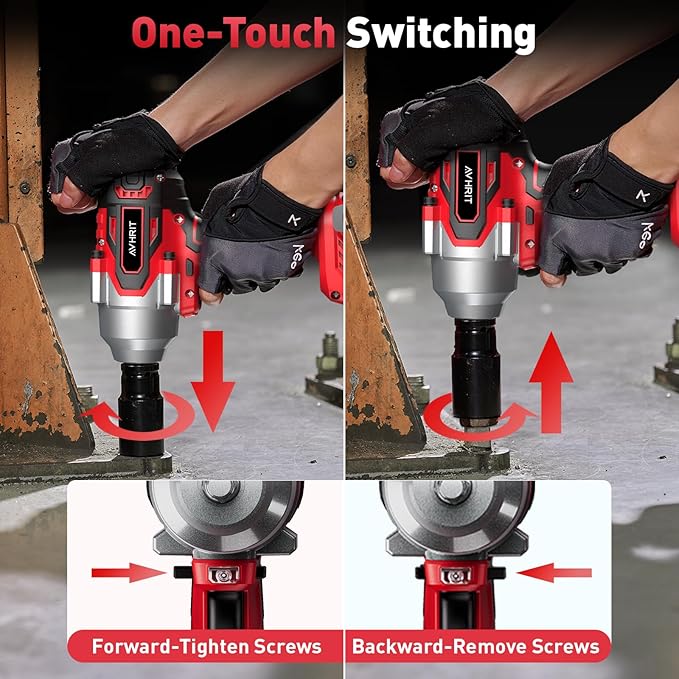 Avrhit 1300N.m(960ft-lbs) Cordless Impact Wrench, Electric Impact Gun 1/2 Inch, 2200RPM Power, 2x 4.0Ah Batteries, High Torque Impact Driver for Car/Truck RV/Mower