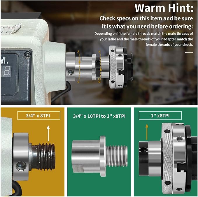 Lathe Headstock Spindle Adapter,Converts 3/4" x 10TPI to 1" x 8TPI for Woodworking Lathe
