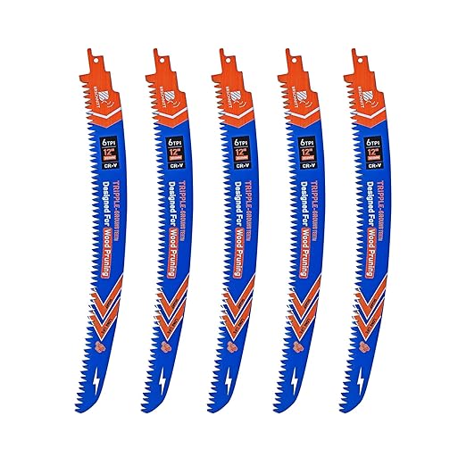 Japanese Teeth Reciprocating Saw Blades 12" 5PCS - Curved Edge Wood Pruning Saw Blades 6TPI for Tree Trimming,Wood Cutting,Cr-V Sabre Saw Pruning Blade