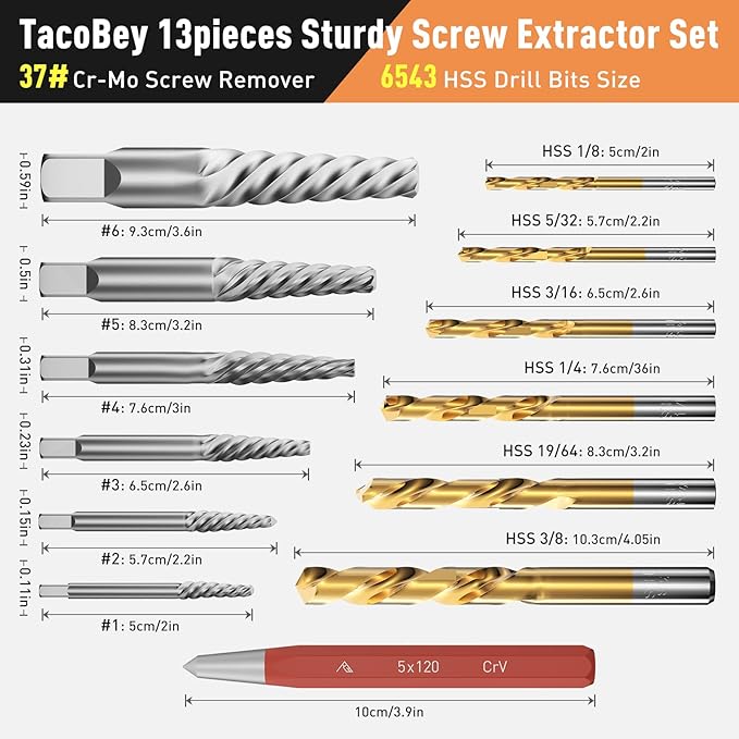 Screw Extractor and Left Hand Drill Bits Set, Bolt Remover, Reverse HSS Steel Drill Bit Easy Out Remove Stripped Screws and Broken Bolts