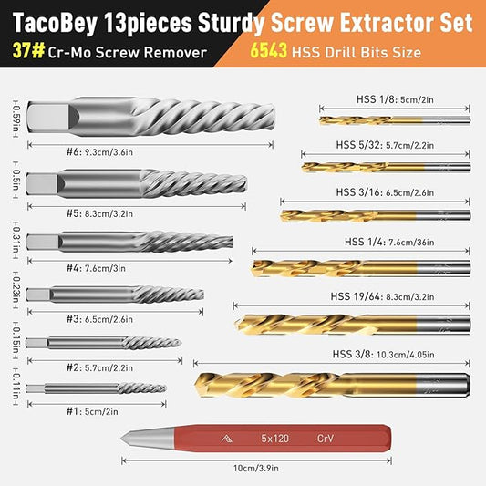 Screw Extractor and Left Hand Drill Bits Set, Bolt Remover, Reverse HSS Steel Drill Bit Easy Out Remove Stripped Screws and Broken Bolts
