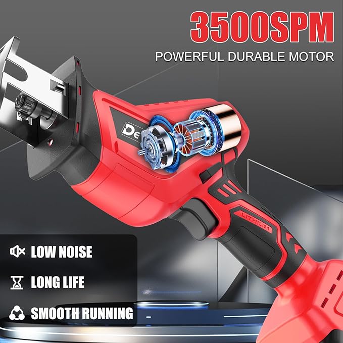 Cordless Reciprocating Saw 20V Battery Powered, 0-3500SPM Electric Sawzall with 4 Blades, Variable Speed, Tool-Free Blade Change, Lightweight Metal Cutting Saw for Home, Garden, Pruning, 2 Batteries