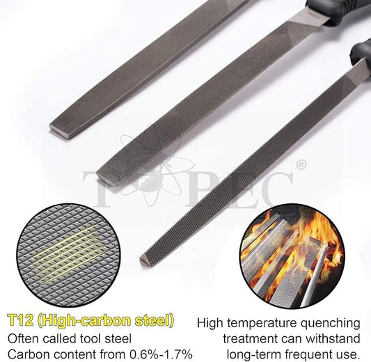 Topec 26 PCS Metal File Set, Grade T12 Forged Alloy Steel, Flat/Triangle/Half-round/Round File Set for Metal Work, Ideal Wood Rasps for Woodworking