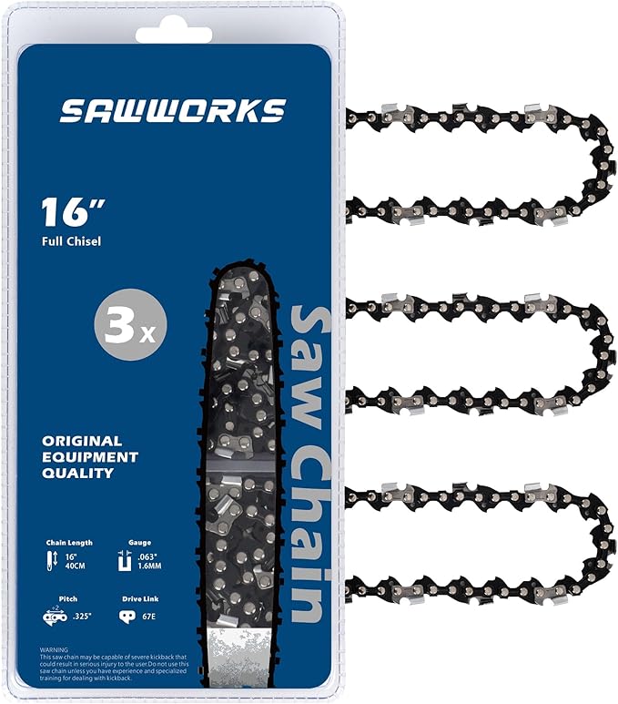 SawWorks 3-Pack Stihl Chainsaw Chain 16 Inch .325" Pitch .063" Gauge 67 Drive Links Fits 26RM3-67 Stihl 026, 028, 029, MS261, 3639 005 0067, 3689 005 0067, Oregon L67 and More