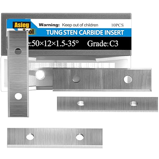 Asieg Tool 50x 12 x 1.5mm 2 inch Carbide Inserts Cutter Blades Paint Scraper 2 Edges for Woodworking Surfacing Groove Helical Planer Cutter Heads and Hand Hold Scraper 10pcs