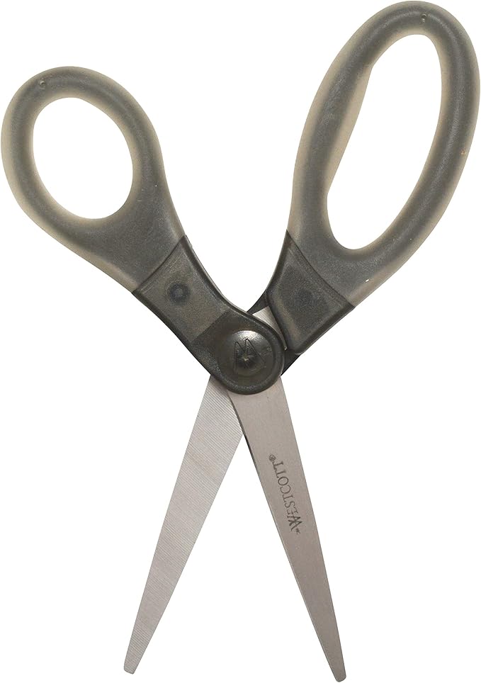 Westcott 8" Gel-Grip Multipurpose Scissors for Office and Home, Gray