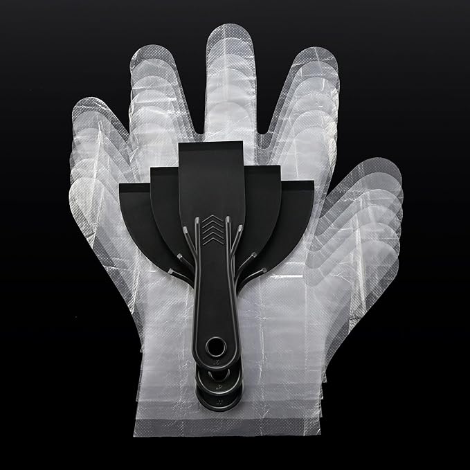 Plastic Putty Knife Set ??3 Pack 2" 4" 6" Flexible Scrapers ??Spackle Knives & Paint Scraper Tools for Drywall Repair, Painting, Patching, Caulking, with 3 Pairs of Gloves