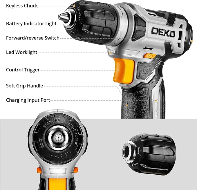 DEKOPRO Tool Set竊숿ool Kit with 8V Cordless Drill,Tool Box with Drill,Hand Drill Set for Men & Women,Home Tool Kits for House Repair,Handyman,DIY 126 Piece
