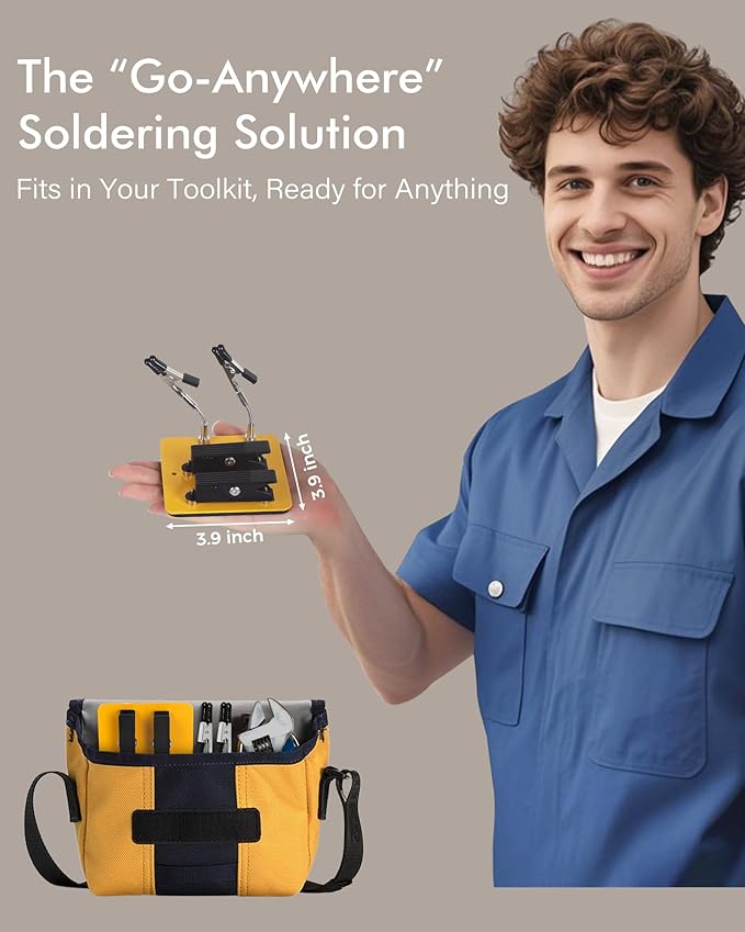 Magnetic Helping Hands Clamp Metal, Adjustable Third Hand Soldering Holder Stand For Small Electronics, Hobby DIY, Craft, Jewelry, PCB Repair Solder Aid Station (Yellow-black, small)