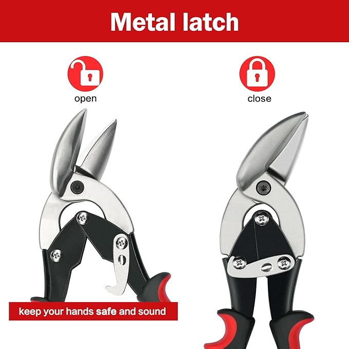 2Pcs Left and Right Regular Tin Cutting Shears Metal Cutter with Comfort Grip and Safety Lock Suitable For Cutting Thin, Moderately Hard Metal Materials